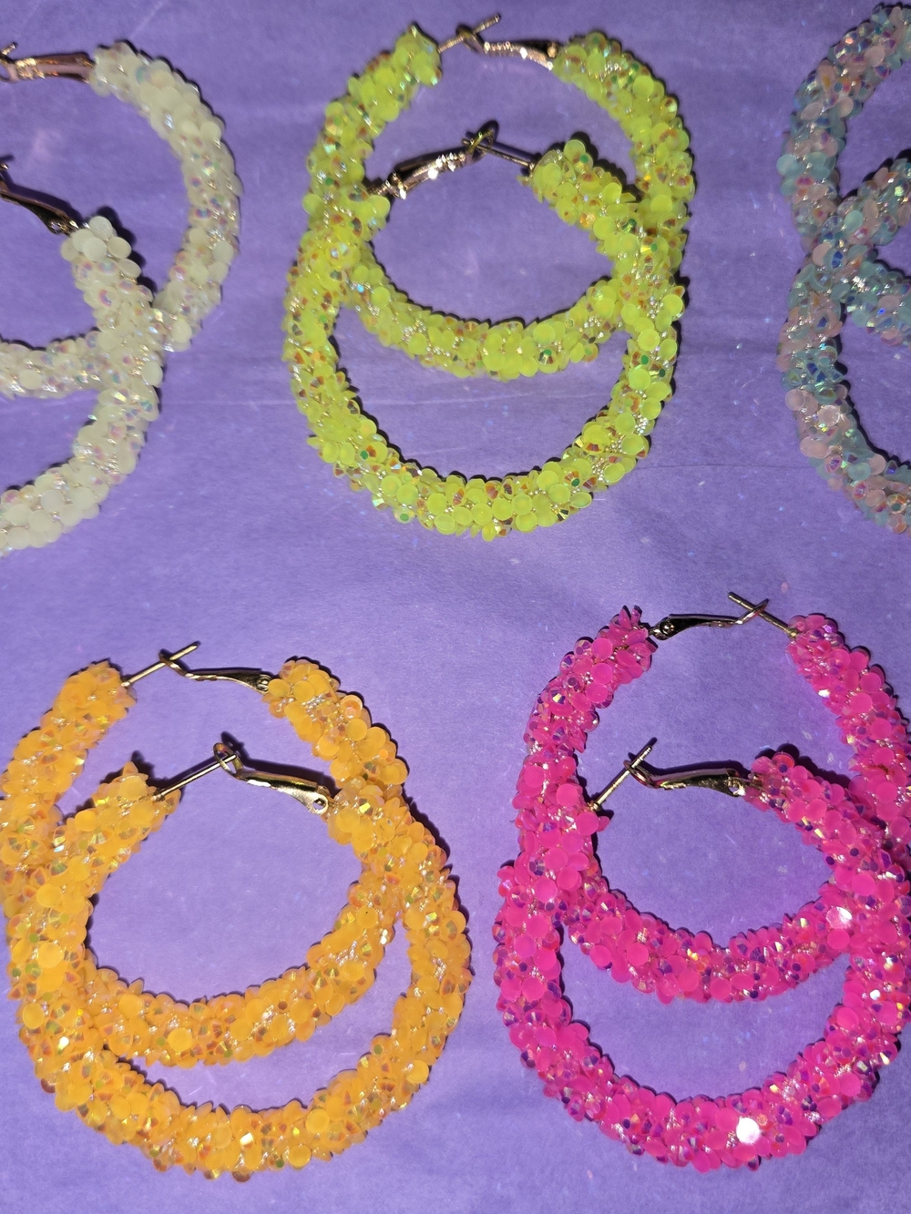 Neon Floral Beaded Hoop Earrings - Pink, Yellow, Orange